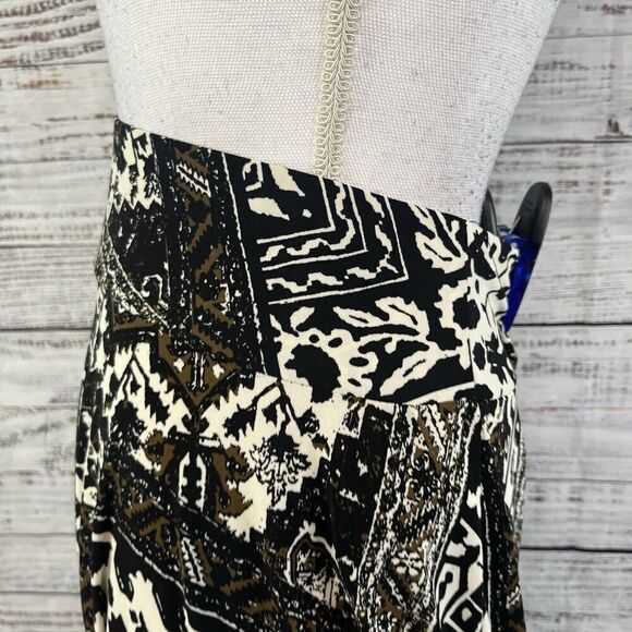 Chaps Skirt size Medium Black Brown Slinky Knee A Line Boho Stretch Peasant Slim - Picture 6 of 9